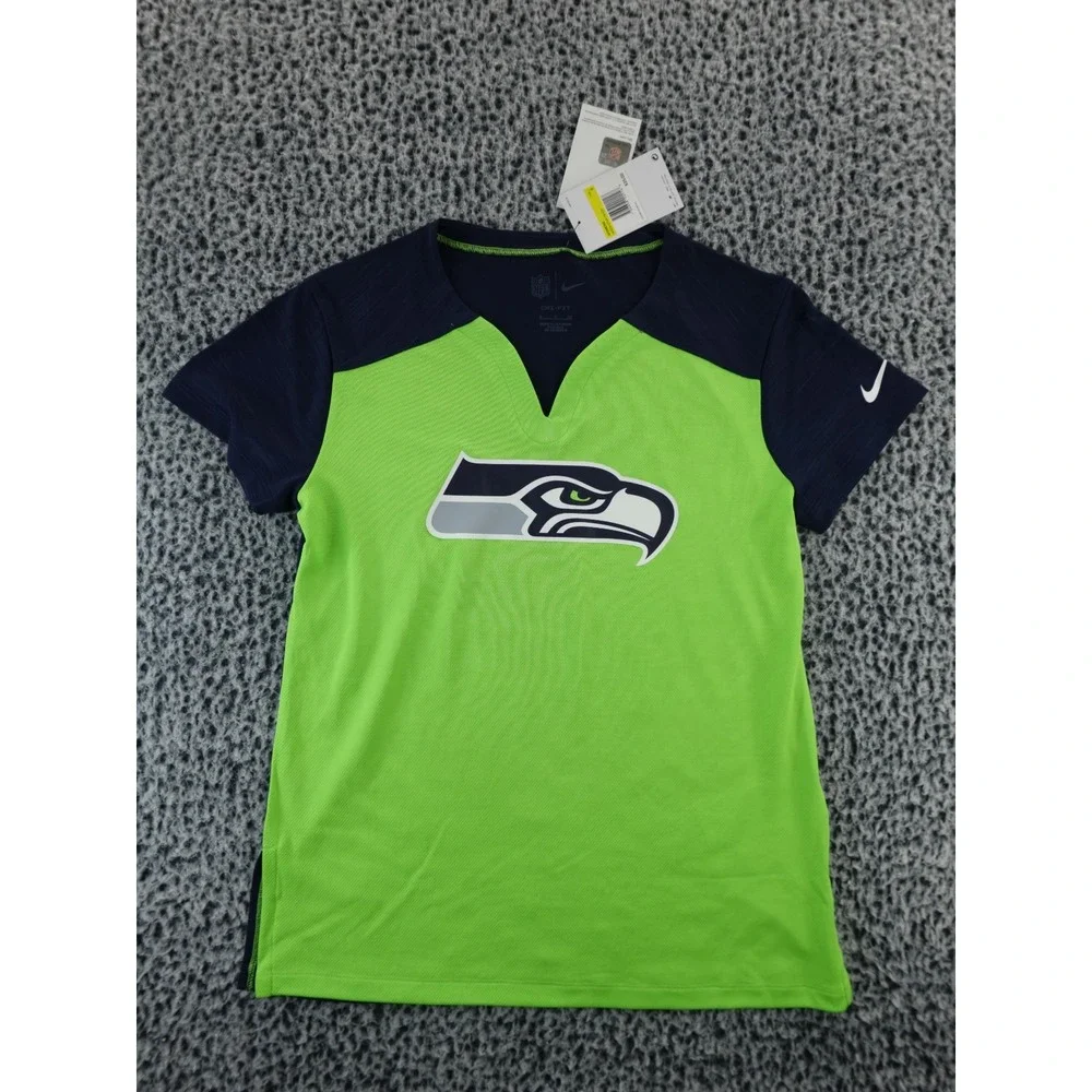 Nike Dri-Fit Women's Seattle Seahawks NFL Football Navy Short Sleeve Sz S NKZW‎